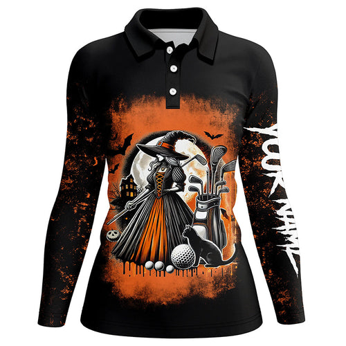 Black and Orange Witch golf Women golf polo shirts custom Halloween golf tops for ladies NQS8377