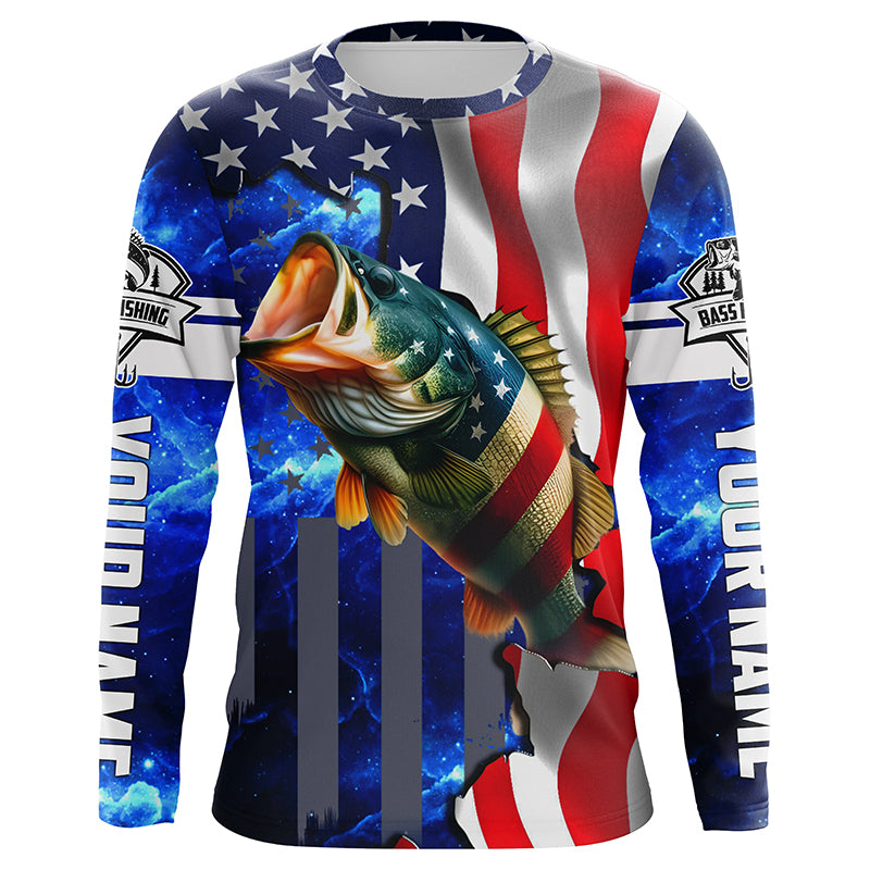 Bass Fishing American Flag patriotic UV protection Custom name