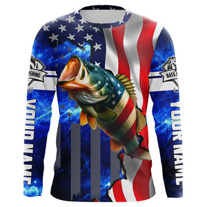 Bass Fishing American Flag patriotic UV protection Custom name long sleeves shirt NQS926