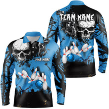 Load image into Gallery viewer, Skull Bowling Shirts For men Custom Halloween Bowling Team League Jerseys, Gift For Bowlers | Blue NQS8578