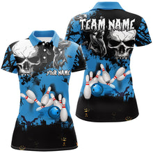 Load image into Gallery viewer, Skull Bowling Shirts For Women Custom Halloween Bowling Team League Jerseys, Gift For Bowlers | Blue NQS8578