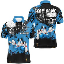 Load image into Gallery viewer, Skull Bowling Shirts For men Custom Halloween Bowling Team League Jerseys, Gift For Bowlers | Blue NQS8578