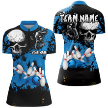 Load image into Gallery viewer, Skull Bowling Shirts For Women Custom Halloween Bowling Team League Jerseys, Gift For Bowlers | Blue NQS8578