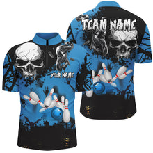 Load image into Gallery viewer, Skull Bowling Shirts For men Custom Halloween Bowling Team League Jerseys, Gift For Bowlers | Blue NQS8578