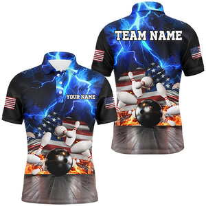 Blue Lightning thunder storm American Flag Bowling Shirts For Men Custom Bowling Team League Jerseys NQS8579