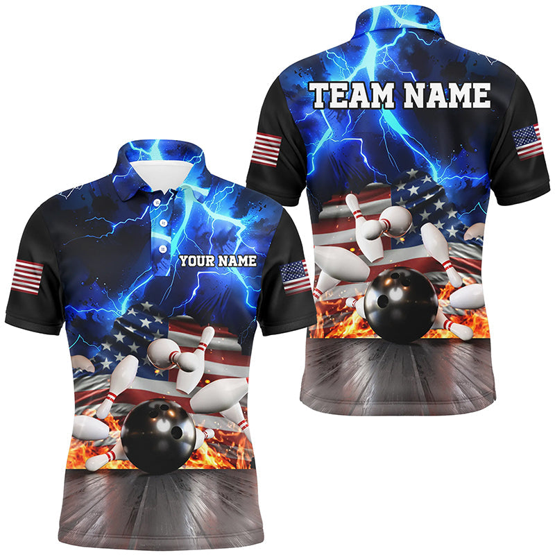 Blue Lightning thunder storm American Flag Bowling Shirts For Men Custom Bowling Team League Jerseys NQS8579