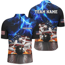 Load image into Gallery viewer, Blue Lightning thunder storm American Flag Bowling Shirts For Men Custom Bowling Team League Jerseys NQS8579