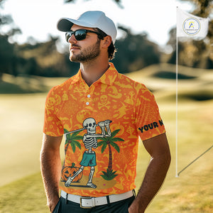 Funny orange Halloween pattern Skull Golf Polo Shirt For Men Custom golf clothes for men NQS10769
