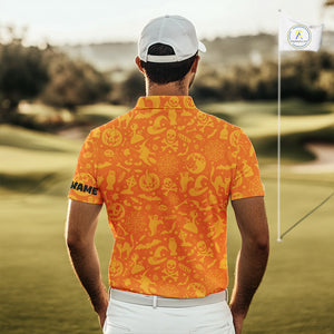 Funny orange Halloween pattern Skull Golf Polo Shirt For Men Custom golf clothes for men NQS10769