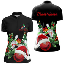 Load image into Gallery viewer, Christmas Bowling Shirt Custom Women Bowling Polo, Quarter zip Shirts black team league bowling jersey NQS8823