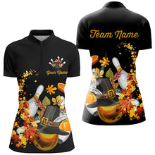 Load image into Gallery viewer, Thanksgiving Bowling Shirt Custom Women Bowling Polo, 1/4 zip Shirt black team league bowling jerseys NQS8824