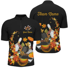 Load image into Gallery viewer, Thanksgiving Bowling Shirt Custom Men Bowling Polo, Quarter zip Shirt black team league bowling jersey NQS8824