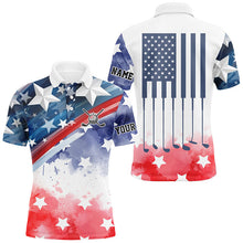 Load image into Gallery viewer, Watercolor American Flag Mens polo golf shirts custom name patriotic  team golf shirts for mens NQS8827