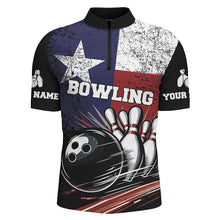 Load image into Gallery viewer, Grunge Texas Flag Retro Black Bowling Polo, Quarter Zip shirts for men custom team bowling jersey NQS8829