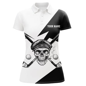 Black and White Skull golf clubs Women golf polo shirt custom Skull golf tops personalized golf gifts NQS8830