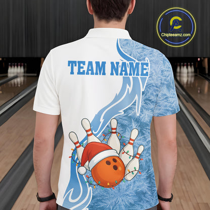 White and Blue Ice pattern Christmas Bowling shirts for men Custom Xmas Team bowling jerseys NQS10967