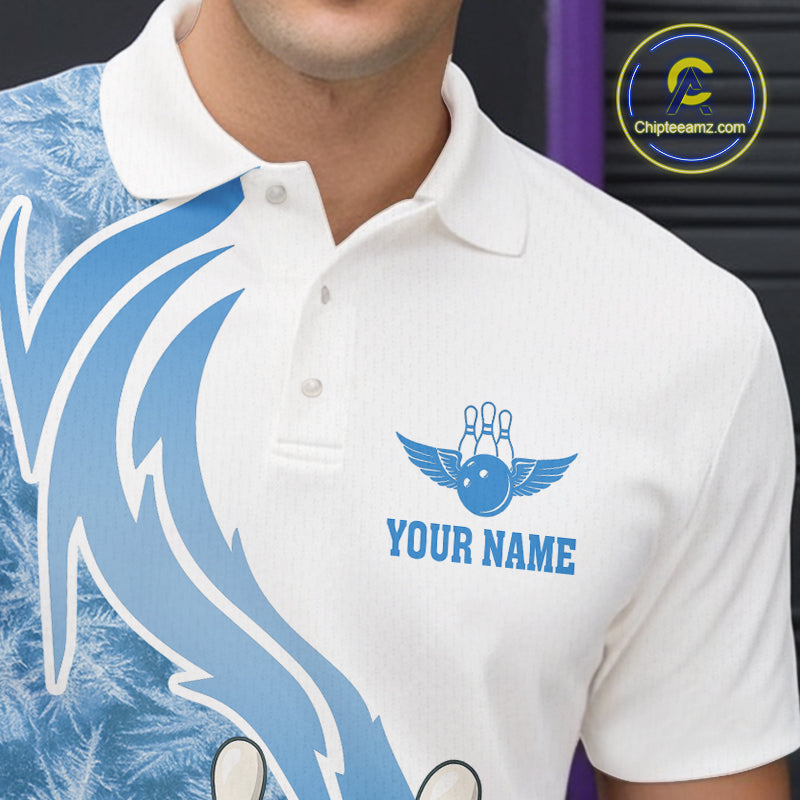White and Blue Ice pattern Christmas Bowling shirts for men Custom Xmas Team bowling jerseys NQS10967