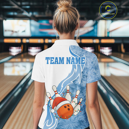 White and Blue Ice pattern Christmas Bowling shirts for Women Custom Xmas Team bowling jerseys NQS10967