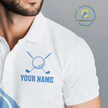 Load image into Gallery viewer, White and Blue Ice pattern Mens Christmas Golf Shirts Custom unique golf polos for men Xmas gifts NQS10968