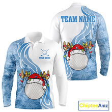Load image into Gallery viewer, White and Blue Ice pattern Mens Christmas Golf Shirts Custom unique golf polos for men Xmas gifts NQS10968