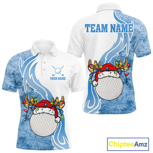 White and Blue Ice pattern Mens Christmas Golf Shirts Custom unique golf polos for men Xmas gifts NQS10968