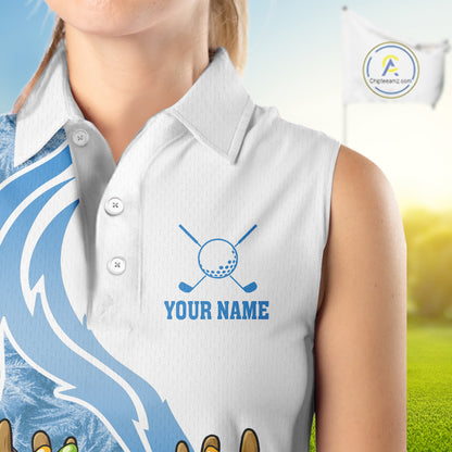White and Blue Ice pattern Women Christmas Golf Shirt Custom unique sleeveless golf polos for ladies NQS10968