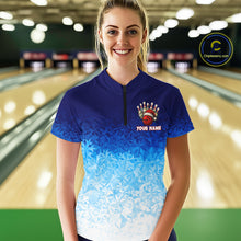Load image into Gallery viewer, Blue Ice pattern Christmas Team Bowling Polo, Quarter Zip shirts for Women Custom Xmas bowling gifts NQS10969