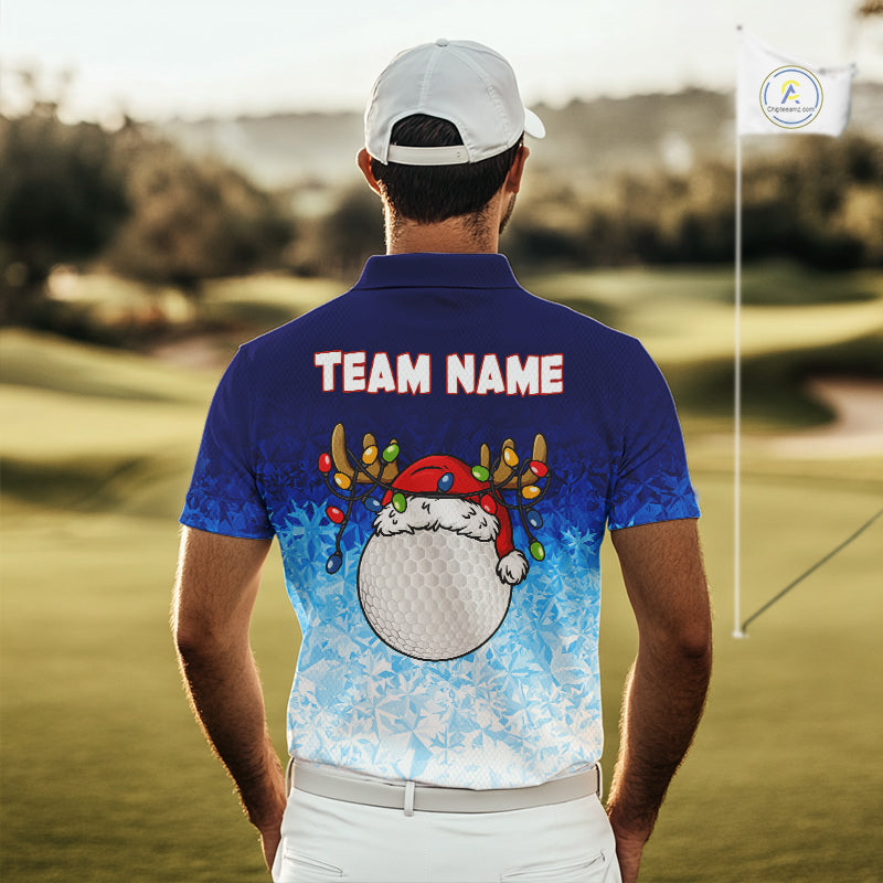 Blue Ice pattern Mens Christmas Golf Shirts Custom Golf clothes For Men, Christmas gifts NQS10970