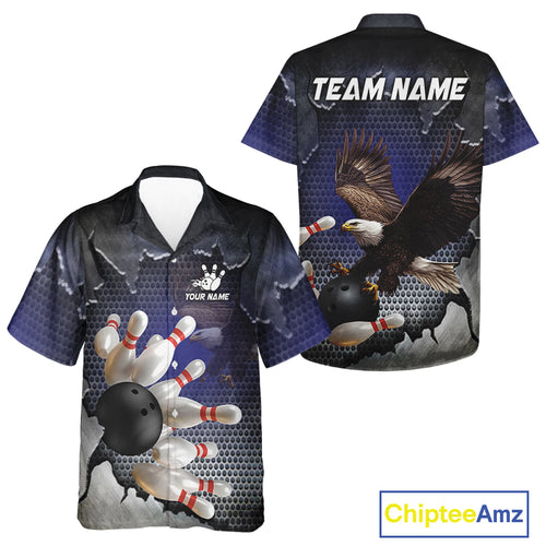 Eagle Bowling Hawaiian Shirts Custom Team Bowling Button-up shirt, gift for bowlers | Blue NQS10972