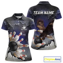 Load image into Gallery viewer, Eagle Bowling Polo, Quarter Zip Shirts for Women Custom Team Bowling jerseys, gift for bowlers | Blue NQS10972