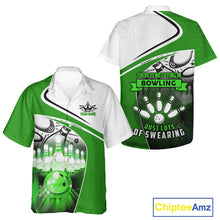 Load image into Gallery viewer, Funny Bowling Hawaiian Shirt custom name There is no crying in bowling just lots of swearing | Green NQS11350