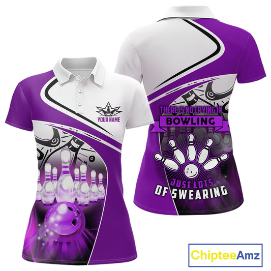 Funny Bowling Shirt For Women custom name There is no crying in bowling just lots of swearing| Purple NQS11351