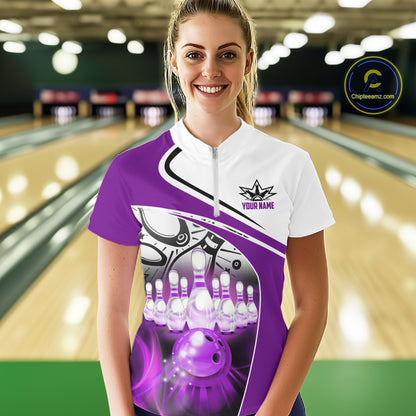 Funny Bowling Shirt For Women custom name There is no crying in bowling just lots of swearing| Purple NQS11351