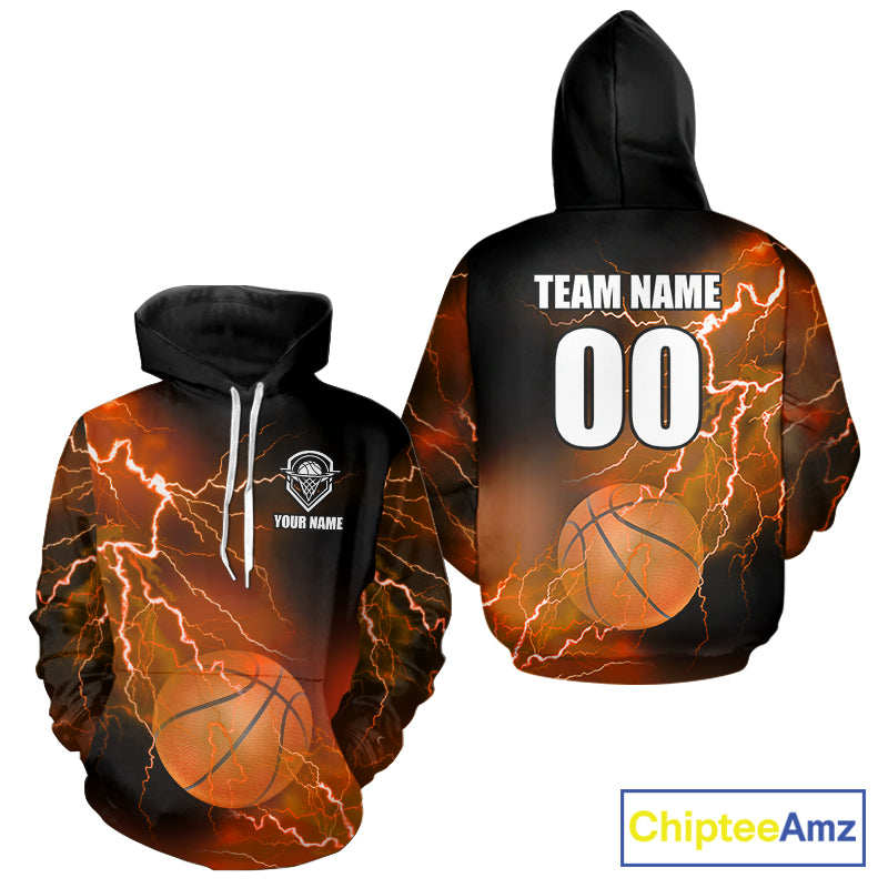 Custom orange lightning thunder Basketball Team Jersey, personalized All Over Print Basketball Shirts NQS11354