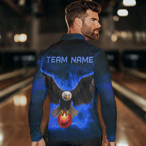 Personalized Blue Flame Eagle Custom Bowling Team Shirts For Mens, Fire Eagle Bowling League Jersey NQS9614