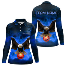 Load image into Gallery viewer, Personalized Blue Flame Eagle Custom Bowling Team Shirts For Women, Fire Eagle Bowling League Jersey NQS9614