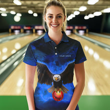 Load image into Gallery viewer, Personalized Blue Flame Eagle Custom Bowling Team Shirts For Women, Fire Eagle Bowling League Jersey NQS9614