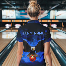 Load image into Gallery viewer, Personalized Blue Flame Eagle Custom Bowling Team Shirts For Women, Fire Eagle Bowling League Jersey NQS9614
