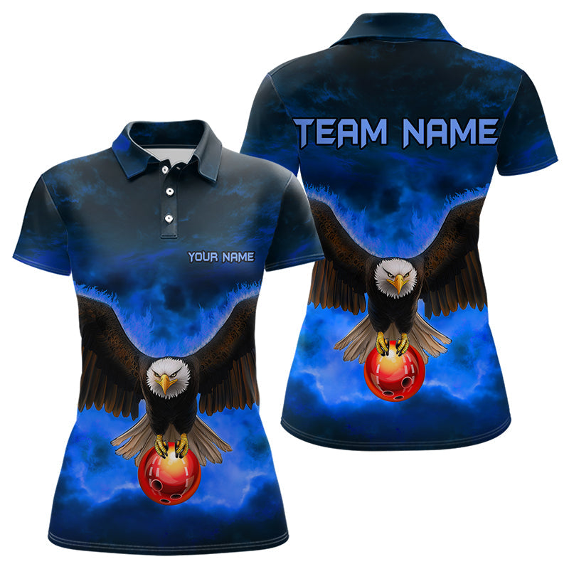 Personalized Blue Flame Eagle Custom Bowling Team Shirts For Women, Fire Eagle Bowling League Jersey NQS9614