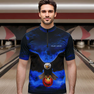 Personalized Blue Flame Eagle Custom Bowling Team Shirts For Mens, Fire Eagle Bowling League Jersey NQS9614