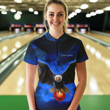 Load image into Gallery viewer, Personalized Blue Flame Eagle Custom Bowling Team Shirts For Women, Fire Eagle Bowling League Jersey NQS9614