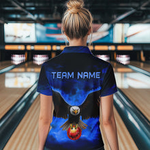Load image into Gallery viewer, Personalized Blue Flame Eagle Custom Bowling Team Shirts For Women, Fire Eagle Bowling League Jersey NQS9614