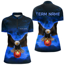 Load image into Gallery viewer, Personalized Blue Flame Eagle Custom Bowling Team Shirts For Women, Fire Eagle Bowling League Jersey NQS9614