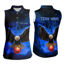 Load image into Gallery viewer, Personalized Blue Flame Eagle Custom Bowling Sleeveless Polo Shirt, Fire Eagle Bowling League Jersey NQS9614