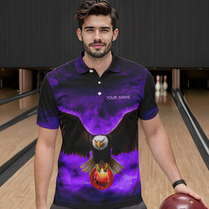 Personalized Purple Flame Eagle Custom Bowling Team Shirts For Mens, Fire Eagle Bowling League Jersey NQS9615