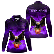 Load image into Gallery viewer, Personalized Purple Flame Eagle Custom Bowling Team Shirts For Women, Fire Eagle Bowling League Jersey NQS9615