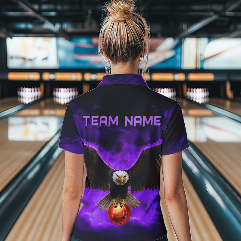 Personalized Purple Flame Eagle Custom Bowling Team Shirts For Women, Fire Eagle Bowling League Jersey NQS9615