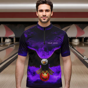 Personalized Purple Flame Eagle Custom Bowling Team Shirts For Mens, Fire Eagle Bowling League Jersey NQS9615