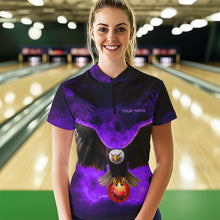 Load image into Gallery viewer, Personalized Purple Flame Eagle Custom Bowling Team Shirts For Women, Fire Eagle Bowling League Jersey NQS9615