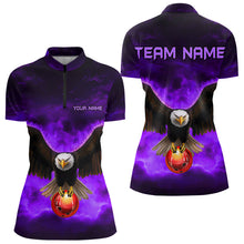 Load image into Gallery viewer, Personalized Purple Flame Eagle Custom Bowling Team Shirts For Women, Fire Eagle Bowling League Jersey NQS9615
